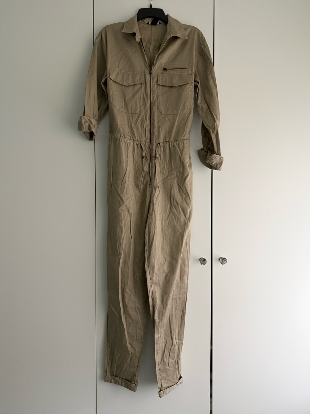 H&M Beige Utility Zip Jumpsuit